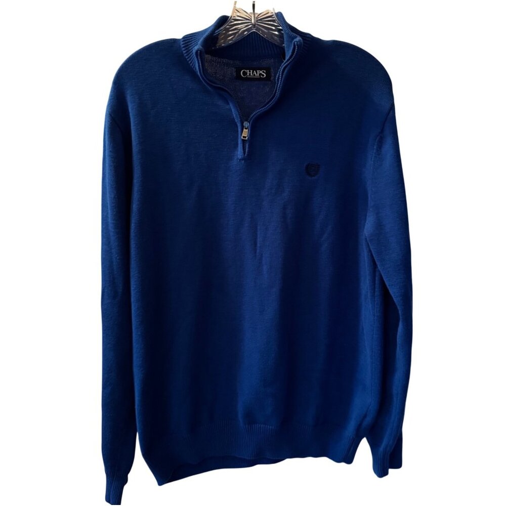 Chaps Blue Quarter-Zip Pullover Sweater Mens Medium
